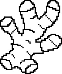 Fototapeta premium Pixel art ginger root outline black and white digital drawing, isolated herbal rhizome illustration for healthy food, spice, asian cuisine