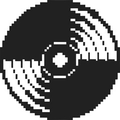 Fototapeta premium Retro pixel art vinyl record black and white classic music disk in 8 bit style, nostalgic audio media illustration
