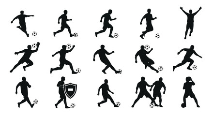 Football Player Silhouette Vector Set – Soccer Action Poses and Sport Illustration