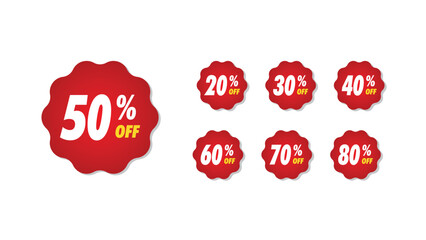 Special offer discounts label starting from 20, 30, 40, 50, 60, 70, 80 percent.Sales promotion banner element,discount labels for shopping,social media.Price tag discount. Vector design