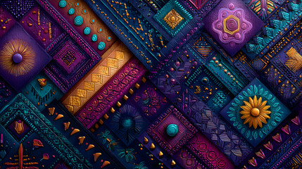 Stunning tribal pattern with geometric shapes creating a vibrant and unique background texture design