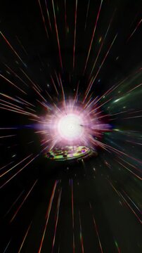 Sci-fi space tunnel warp effect, glowing lines, hyperspace travel, star trails, cosmic vortex, seamless loop animation, futuristic portal, galaxy background, energy motion