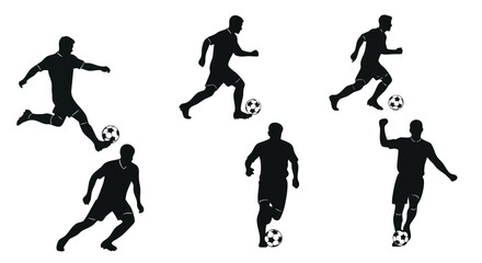 Soccer Player Silhouette Vector Set with Running, Kicking, and Celebration Poses