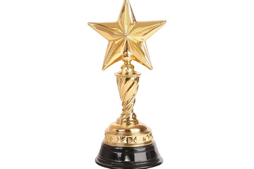 Golden star trophy with twisted stem award prize isolated on a transparent background