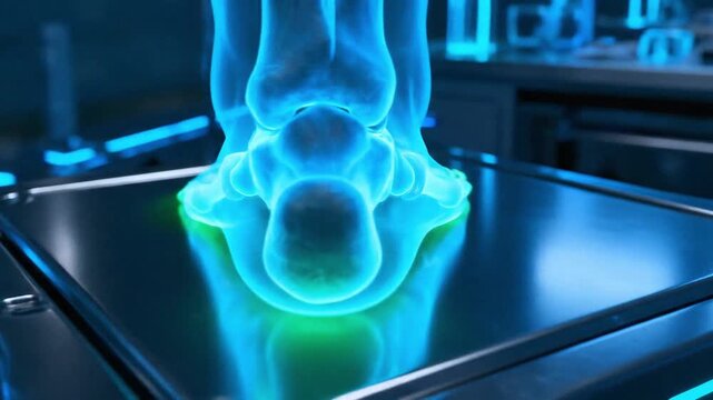 Pie de esqueleto humano, renderizado como una visualización de rayos X en 3D