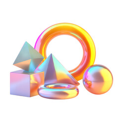 Holographic Geometric Shapes image various isolated on a transparent background
