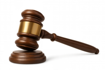 Gavel on a striking block, symbolizing law, justice, verdict, and legal processes with a transparent background