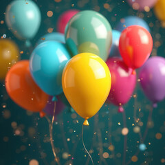 Celebration Scene with Floating Balloons and Sparkling Confetti