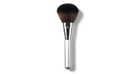 Professional powder makeup brush with silver handle isolated on a clean white background.