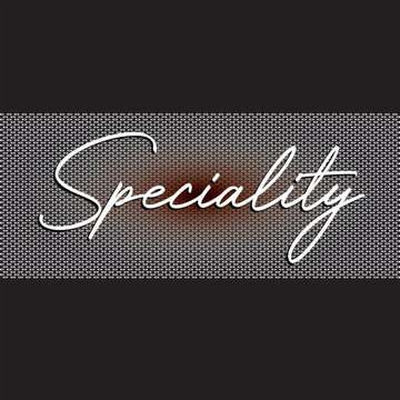 Speciality Text on Metallic Grid Background