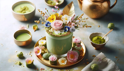 Matcha floral decor, Ai generated image