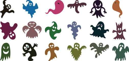 A Collection of Diverse and Colorful Cartoon Ghosts for Halloween