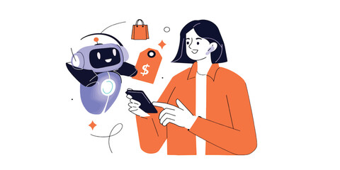 Personalized shopping experience with an AI assistant chatbot vector illustration