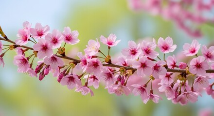 Delicate pink cherry blossoms branch in bloom soft focus spring nature photography