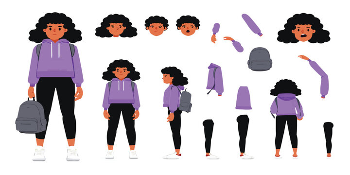 Student character vector set in casual clothing with various poses