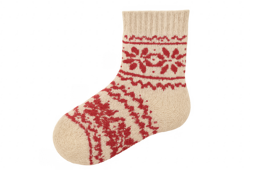 Knitted christmas sock with festive red pattern