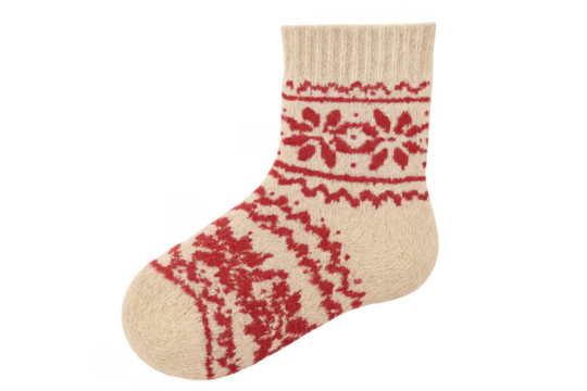 Knitted christmas sock with festive red pattern