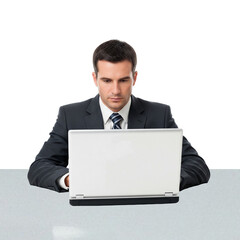 businessman holding laptop