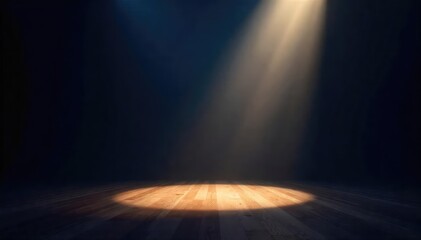 Obraz premium A single spotlight illuminates a dark stage, ready for the main act The beam cuts through the darkness, highlighting the empty space , illumination, anticipation