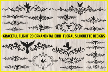 🕊️ Ornamental Bird Silhouette SVG Bundle | Elegant Floral Divider Designs