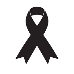 Black ribbon symbol, isolated on white background, expressing sympathy