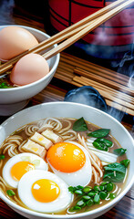 Chicken noodle soup with egg