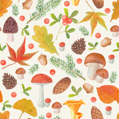 Seamless autumn watercolor hand drawn pattern