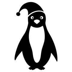 Charming Black and White Penguin Graphic Wearing a Santa Hat for Holiday Designs and Festive Projects with a Clean Vector Style
