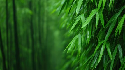 Bamboo farm scenery concept, Lush green bamboo leaves create a serene natural backdrop.