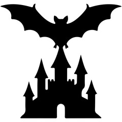 Eerie Silhouette of a Bat Flying Over a Spooky Castle Perfect for Halloween Decorations and Invitations Creating a Festive Atmosphere with a Touch of Mystery and Thrill
