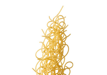 Abstract Stack of Cooked Spaghetti Noodles Isolated on White Background
