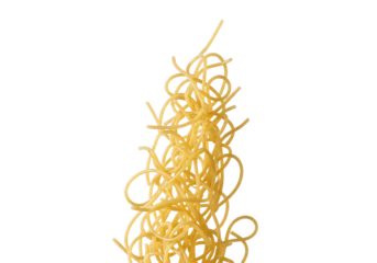 Abstract Stack of Cooked Spaghetti Noodles Isolated on White Background