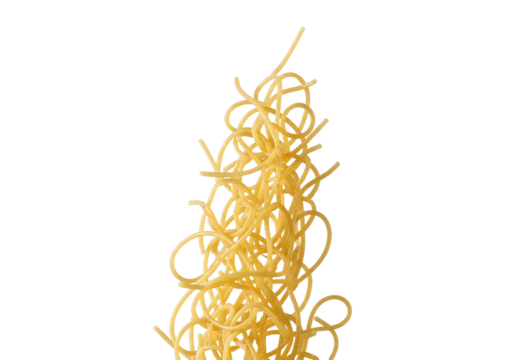 Abstract Stack of Cooked Spaghetti Noodles Isolated on White Background