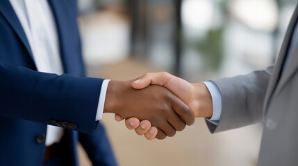 Insurance broker and business client shaking hands after signing corporate insurance deal, symbolizing professional partnership, risk management, financial responsibility, and strategic business