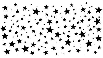 Black star shapes of varying sizes scatter against white background