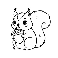 Squirrel holding acorn cute outline illustration
 