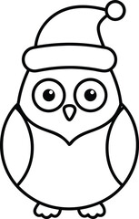 cute owl wearing santa hat minimal line drawing illustration on transparent background