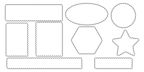 Rectangle shape frame with zigzag edge. Set of Zigzag and colorful Shapes. Vector set colorful wavy edge frames. Rectangular jagged curved box element.