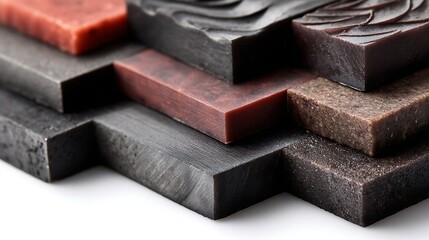 Assorted Rectangular Textured Bars Stacked on White Display, Variety of Colors