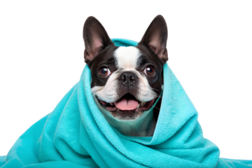 french bulldog wearing a blue scarf isolated on transparent background
