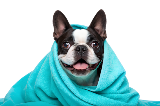 french bulldog wearing a blue scarf isolated on transparent background