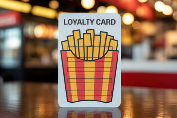 Fast food loyalty card with french fries illustration in restaurant setting