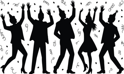 Celebration party people silhouette dancing confetti event festive fun happy new year joy party hats