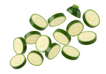 Fresh Green Zucchini Slices Isolated on White Background: Healthy Vegetable Ingredient for Cooking & Recipes