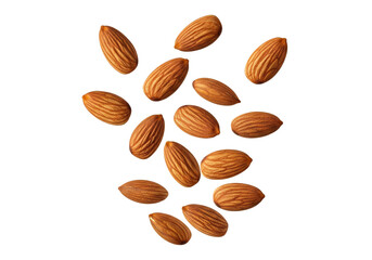 Fresh Raw Whole Almond Nuts Falling Isolated on White Background