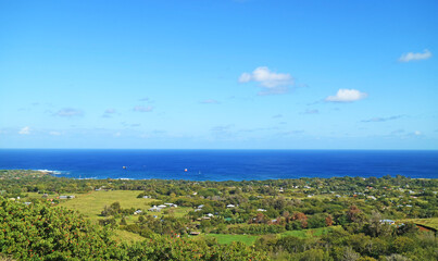 Impressive Panoramic Aerial View of Hanga Roa Town on Easter Island, Pacific Ocean, Chile, South America