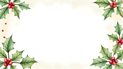 Watercolor Holly Leaf Border Frame
