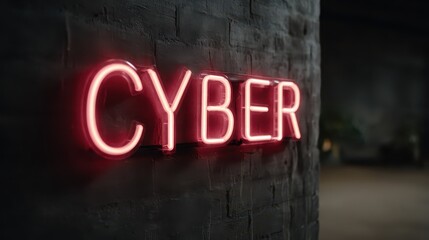 Bright Neon Light Sign Displaying the Word Cyber in a Modern and Stylish Room Environment with Soft Lighting and Urban Vibes