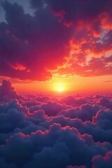 Dramatic sunset behind a thick layer of clouds, vibrant oranges and purples paint the sky Perfect for weather, nature, or atmospheric backgrounds , breathtaking, texture