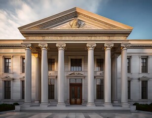 Obraz premium historic bank structure featuring a grand entrance and huge pillars, displaying classical